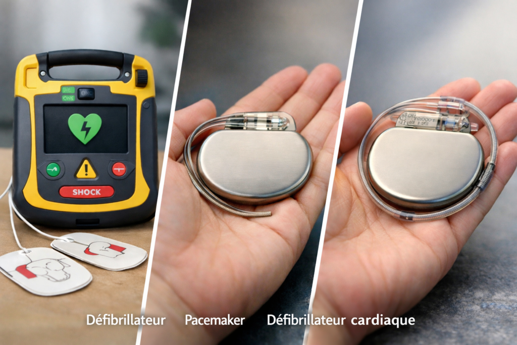 comparaison defibrillateur, peacemaker et défibrillateur interne